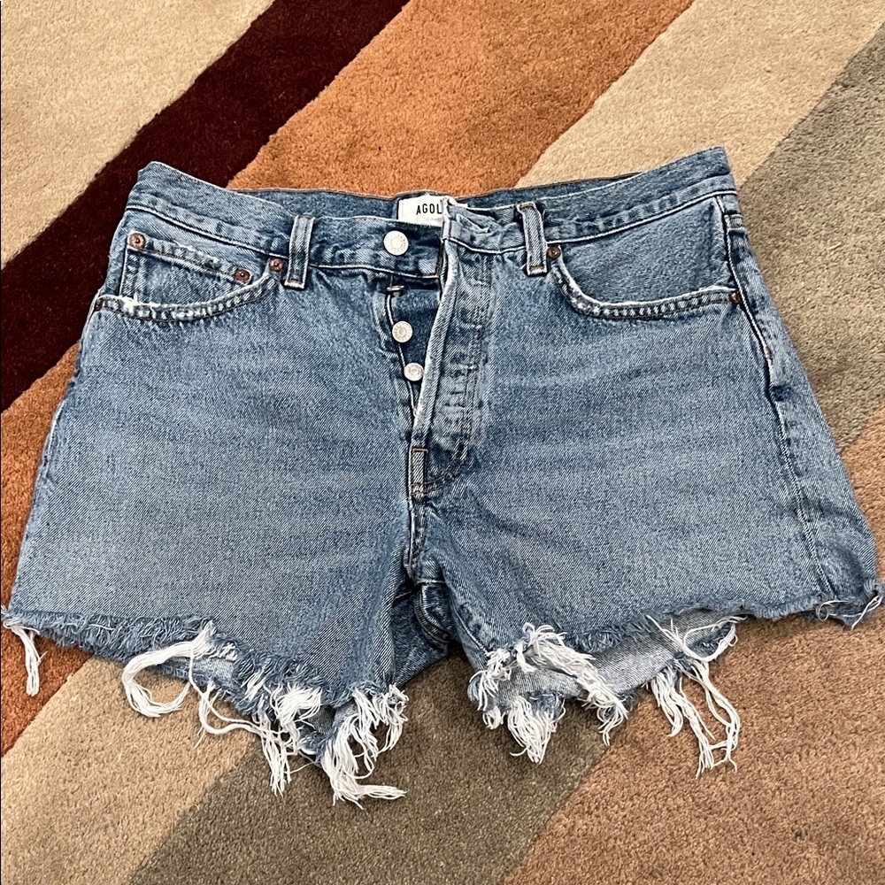 Agolde Parker Distressed Blue Jean Shorts
